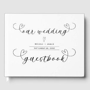 Modern Hearts Black & White Minimal Wedding Guest Book