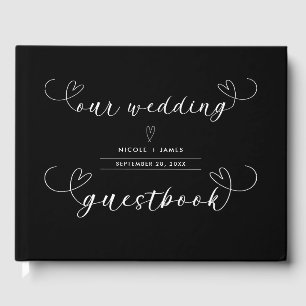 Modern Hearts Black & White Minimal Wedding Guest Book