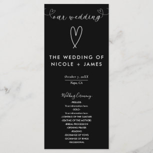 Modern Hearts Black & White Minimal Wedding Program