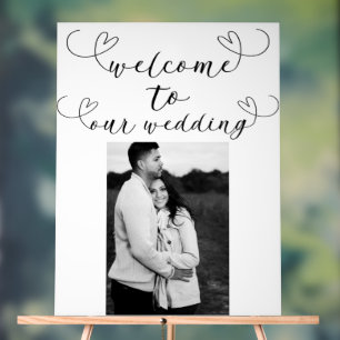 Modern Hearts Black White Minimal Wedding Welcome Acrylic Sign