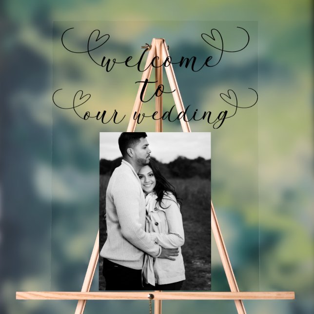 Modern Hearts Black White Minimal Wedding Welcome Acrylic Sign (Neutral)