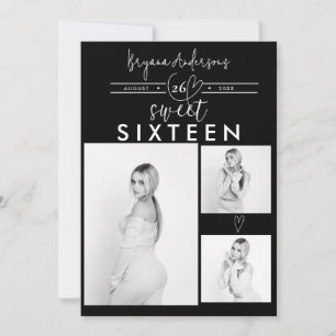 Modern Hearts Black & White Photo Sweet 16 Party