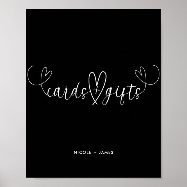 Modern Hearts Black & White Wedding Gifts & Cards Poster (Front)