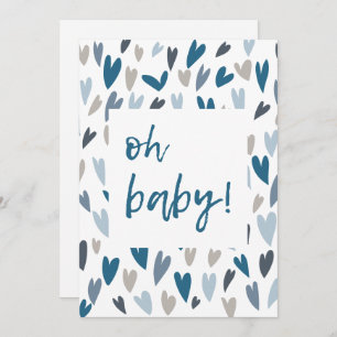 Modern Hearts Blue Boy Oh Baby Shower Invitation