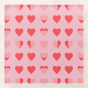 modern hearts glass coaster