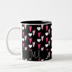 Modern Hearts Mixed Pattern Valentines Day Two-Tone Coffee Mug