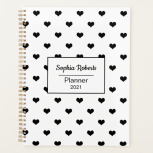 Modern hearts pattern black & white personalised planner
