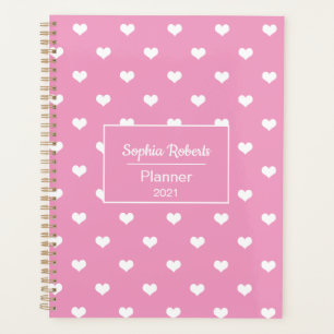 Modern hearts pattern pink personalised planner