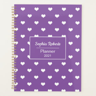 Modern hearts pattern purple personalised planner