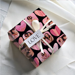 Modern Hearts & Photo Pink & Black Bestie Wrapping Paper Sheet