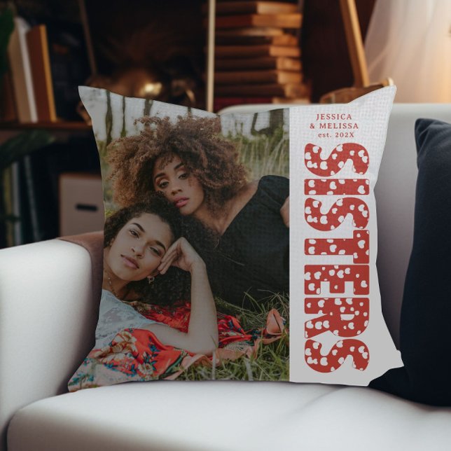 Modern Hearts Photo Sisters Gift Cushion (Creator Uploaded)