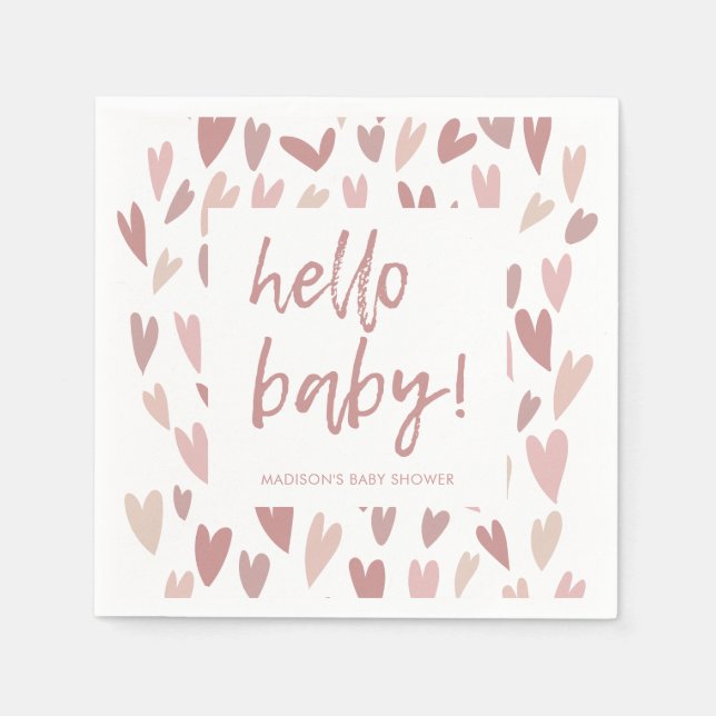 Modern Hearts Pink Girl Baby Shower Party Napkins (Front)