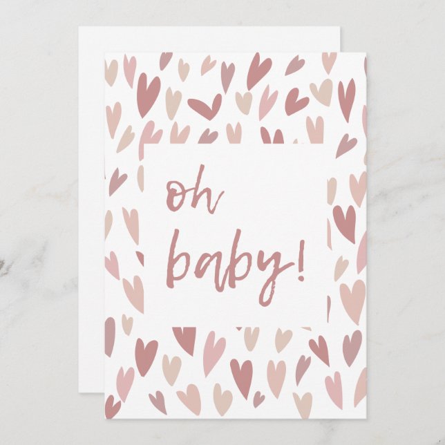 Modern Hearts Pink Girl Oh Baby Shower Invitation (Front/Back)