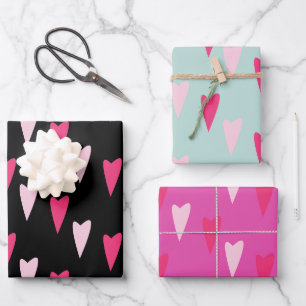 Modern Hearts Pointy Pattern Wrapping Paper Sheet