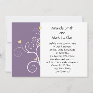 Modern Hearts Purple and Yellow Wedding Invitation