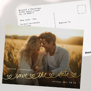 Modern Hearts Save The Date Photo Wedding Website Foil Invitation Postcard