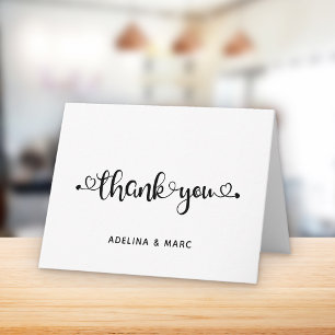 Modern Hearts Script Love Bridal Shower Wedding Thank You Card