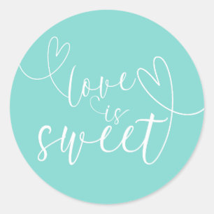 Modern Hearts Turquoise Blue Green Love is Sweet Classic Round Sticker