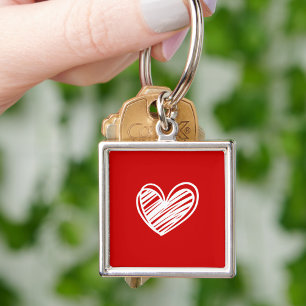 Modern Hearts White Red Simple Valentines Day Gift Key Ring
