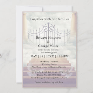 modern heaven stairway holy matrimony invitation