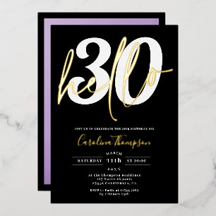 Modern hello 30 birthday photo black gold script