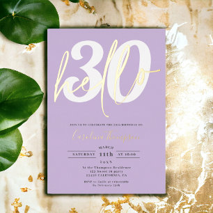 Modern hello 30 birthday photo purple gold script