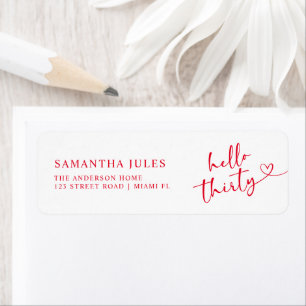 Modern Hello 30th Birthday Return Address Label