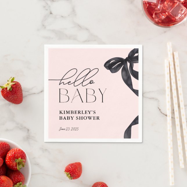 Modern Hello Baby Black Bow Baby Shower  Napkin (Insitu)