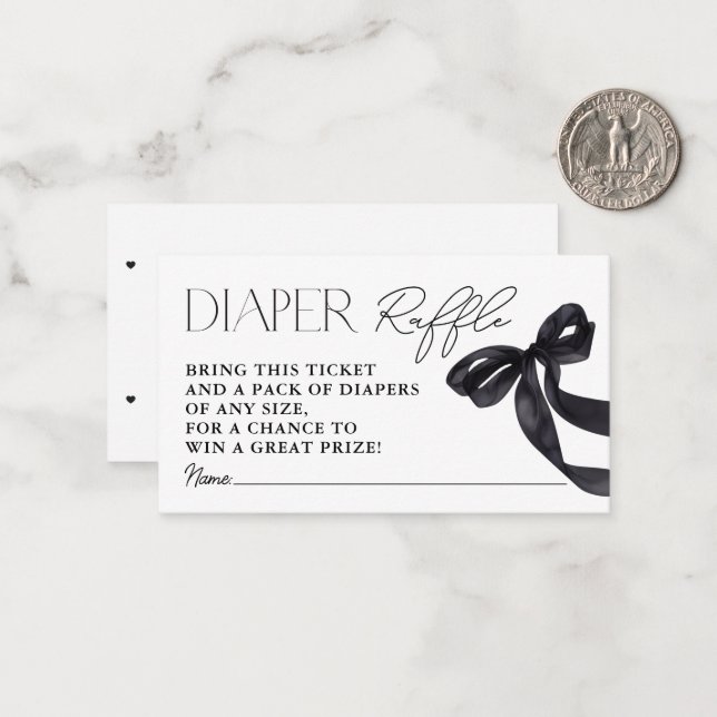 Modern Hello Baby Black Bow Shower Diaper Raffle  Card (Front/Back In Situ)