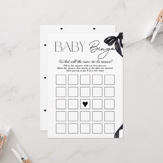 Modern Hello Baby Bow Baby Shower Baby Bingo Card (Front/Back In Situ)