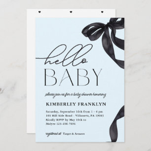 Modern Hello Baby Bow Boy Baby Shower Invitation