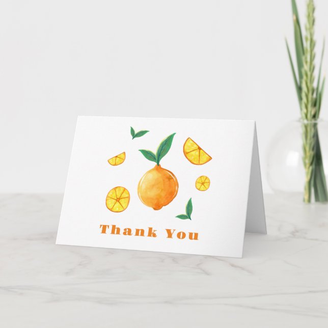 Modern Hello Baby Citrus Orange Farm Baby Shower Thank You Card (Front)