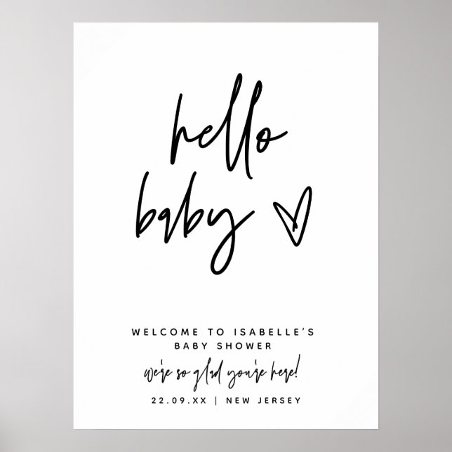 Modern Hello Baby Welcome Sign Baby Shower  (Front)