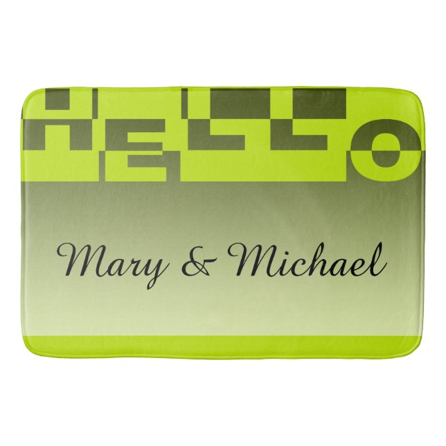 Modern HELLO Banner + your backgr. & ideas Bath Mat (Front)
