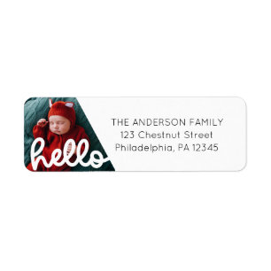 Modern Hello Birth Announcement with Photo Return  Address Label