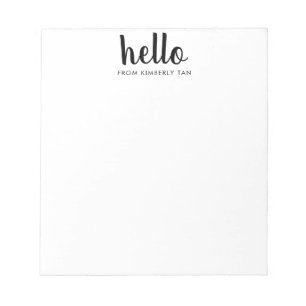 Modern HELLO Bold Script Black Chic Typography Notepad