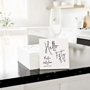 Modern Hello Fifty Script 50th Birthday Cocktail Napkin