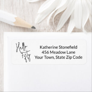 Modern Hello Fifty Script 50th Birthday Party Return Address Label