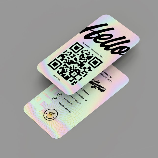 MODERN HELLO MONOGRAM LOGO HOLOGRAPHIC QR  BUSINESS CARD (MODERN HELLO MONOGRAM LOGO HOLOGRAPHIC QR BUSINESS CARD
)