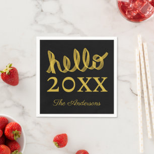 Modern Hello New Year Personalised  Napkin