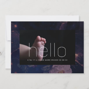 modern hello photo dark purple floral frame birth