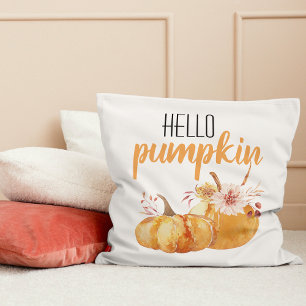 Modern Hello Pumpkin Orange Pumpkin With Flowers Cushion