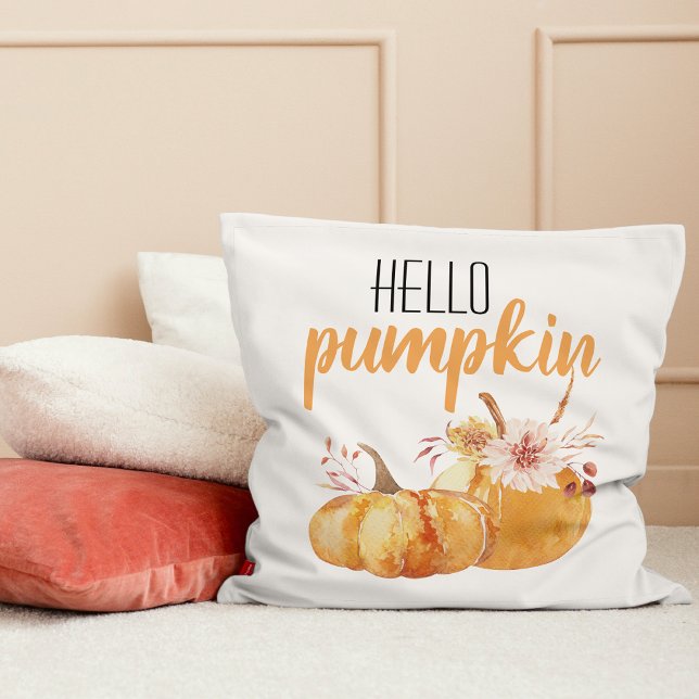 Modern Hello Pumpkin Orange Pumpkin With Flowers Cushion (Creator Uploaded)