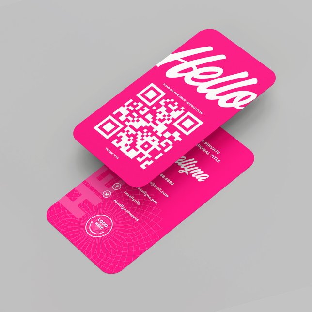 MODERN HELLO QR CODE HOT PINK BUSINESS CARD (MODERN HELLO QR CODE HOT PINK BUSINESS CARD
)