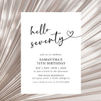 Modern Hello Seventy Black and White 70th Birthday