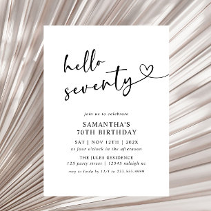 Modern Hello Seventy Black and White 70th Birthday Invitation