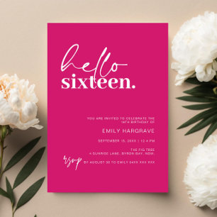 Modern Hello Sixteen Birthday Party Invitation