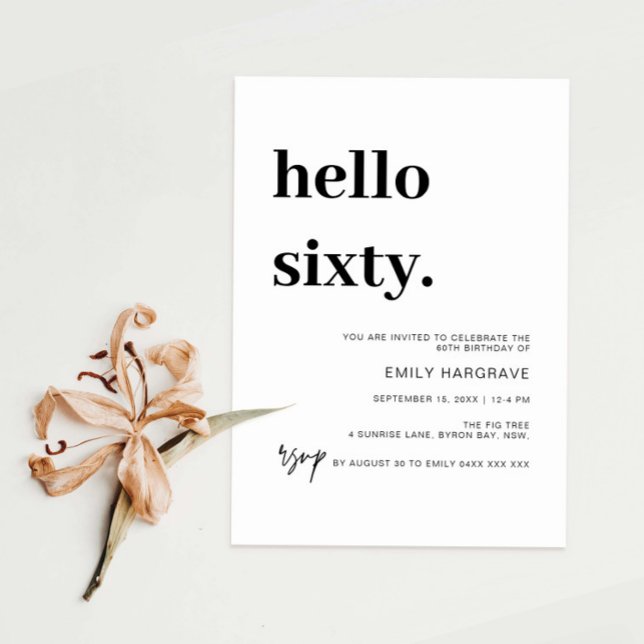 Modern Hello Sixty 60th Birthday Party Invitation (Creator Uploaded)
