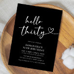 Modern Hello Thirty Black and White 30th Birthday Invitation<br><div class="desc">Celebrate turning thirty in style with this modern black and white “Hello Thirty” birthday invitation. Featuring sleek typography and a minimalist layout,  it’s perfect for a classy dinner,  cocktail night,  or elegant milestone celebration. A timeless design for a chic 30th birthday party.</div>
