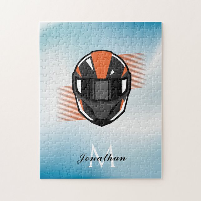 Modern Helmet Racing Motorcross Custom Name Ombre  Jigsaw Puzzle (Vertical)